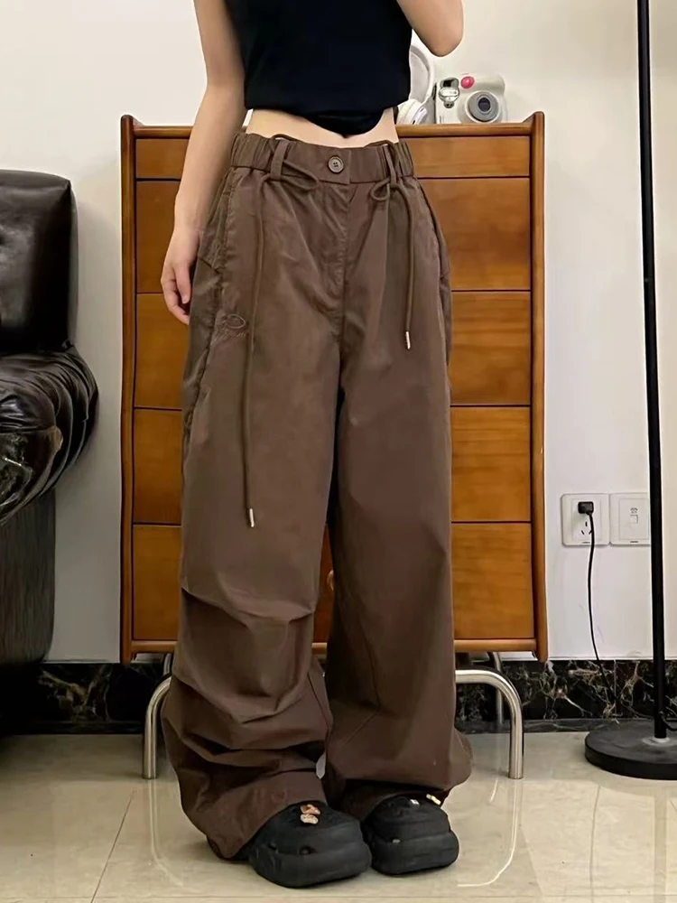 Pantalon Cargo Vintage américain pour femmes, Y2K, taille haute, Streetwear, ample, jambes larges, couleur unie, Baggy, droit, nouvelle collection automne