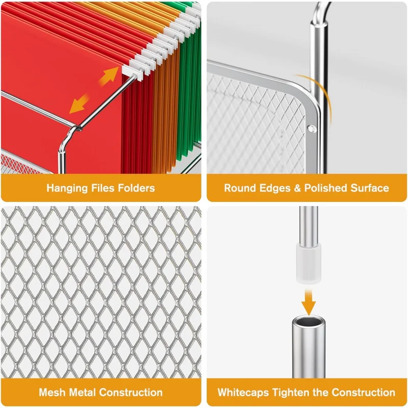 Hanging File Folder Organizer, Metal Mesh Desk Storage Letter Size Files, Filing Crate Frame Office, Home, School, Silv