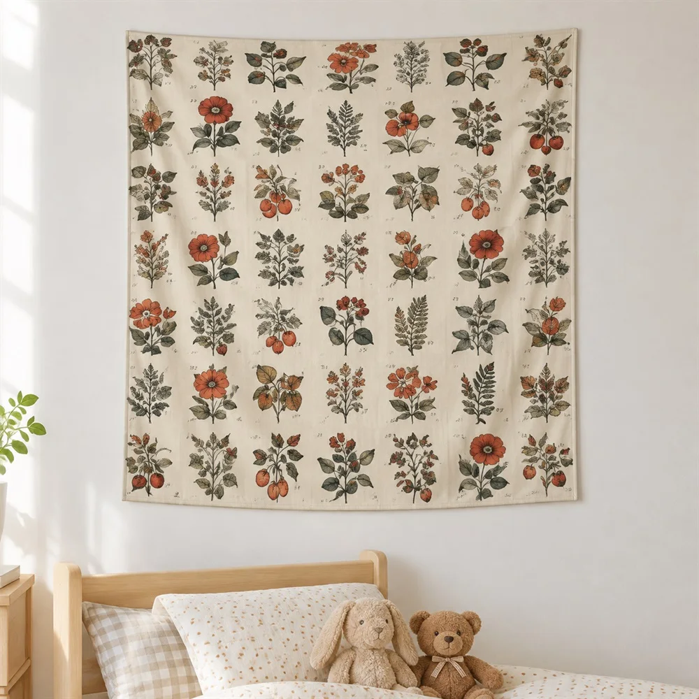 VIKAMA Vintage Botanical Tapestry Wall Hanging, HD Print Washable Wall Art, Botanical Decor for Living Room Bedroom Study