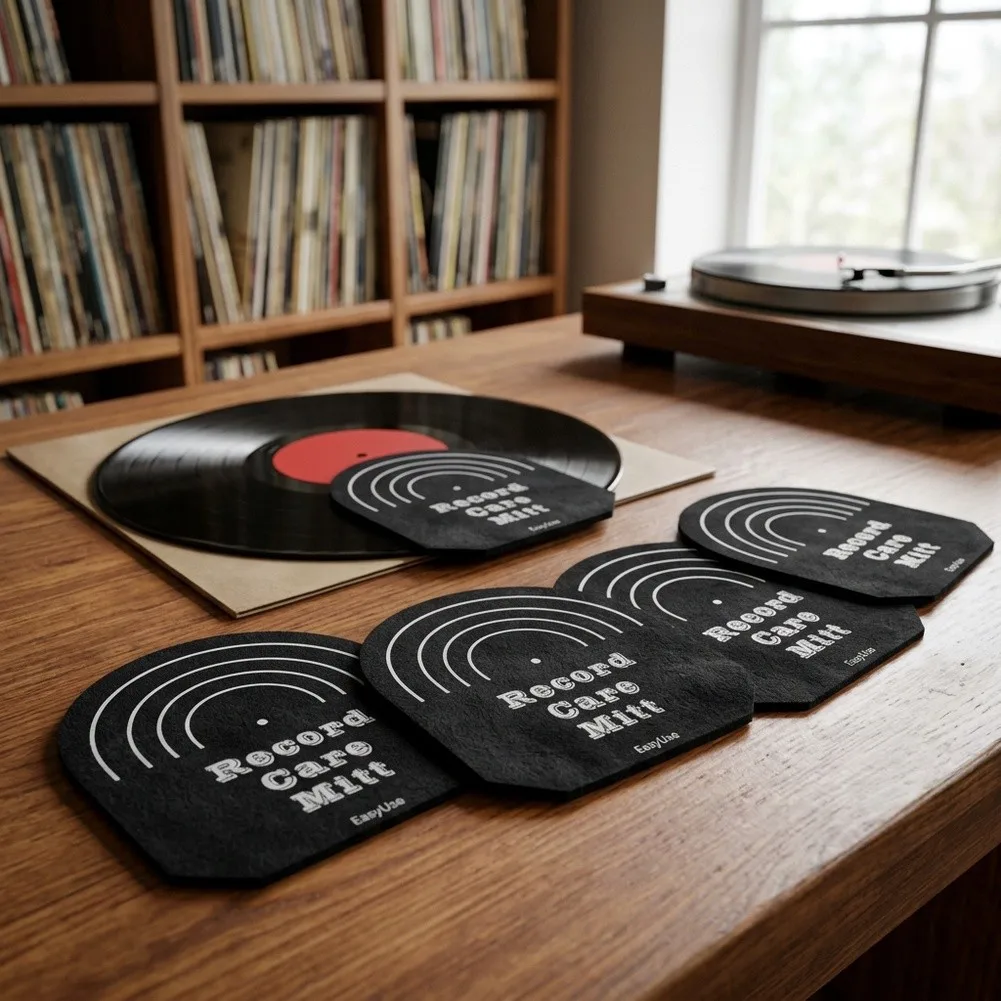 4pcs Black Microfiber Vinyl Record Cleaning Mitts Anti-Static-Dust Removal Gloves For LP Handling Turntable Care Accessories