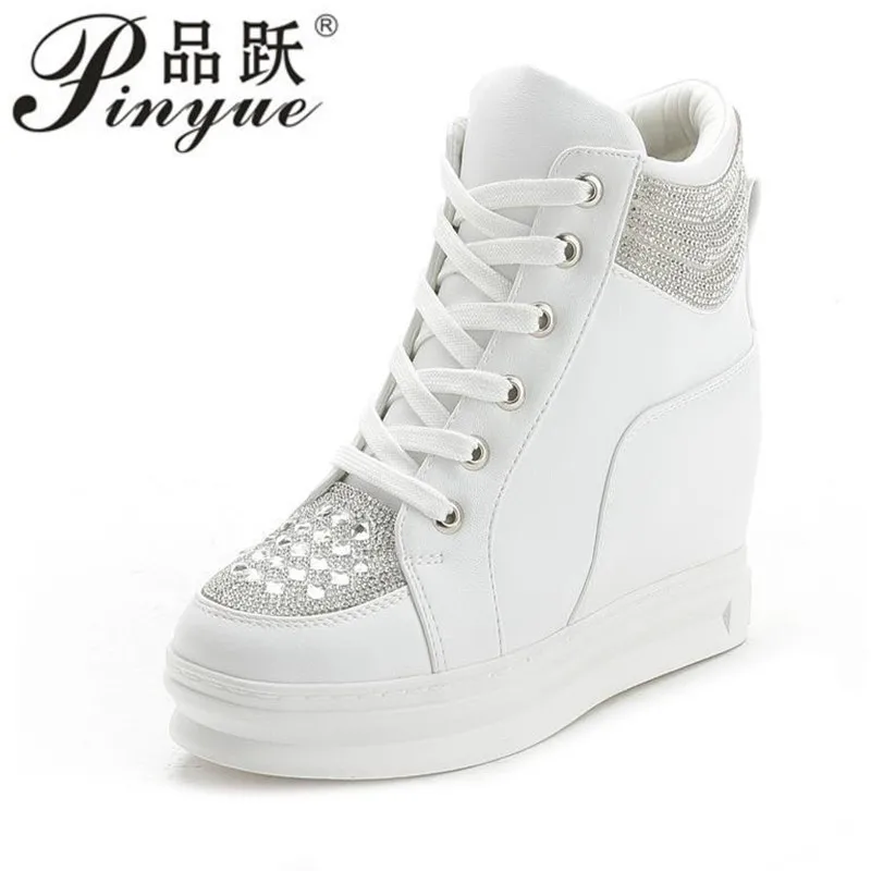 7.5cm Women Casual Sneakers White Platform Shoes Wedge Sports Shoe Fashion Diamond sequins Black Chunky Vulcanized Shoes 34 40