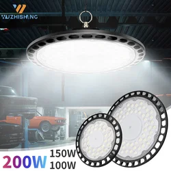 200W 6500K UFO LED High Bay Lights AC 80-260V IP65 Waterproof Commercial Industrial Market Warehouse Garage Workshop Garage Lamp
