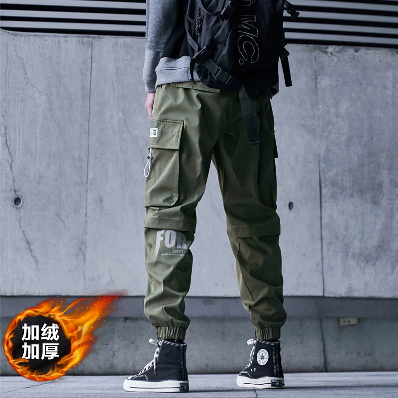 メンズトレンディなファッションプラスベルベットパンツ男性暖かいカジュアルパンツ若者多用途長ズボン秋と冬の綿フリースパンツ