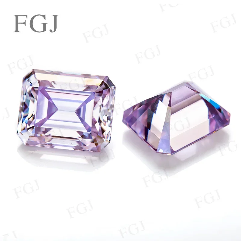 

【Emerald Cut】Moissanite Diamond Light Pink Purple Color VVS1 Loose Gemstone Fine Beads GRA Certificate Charms for Jewelry DIY