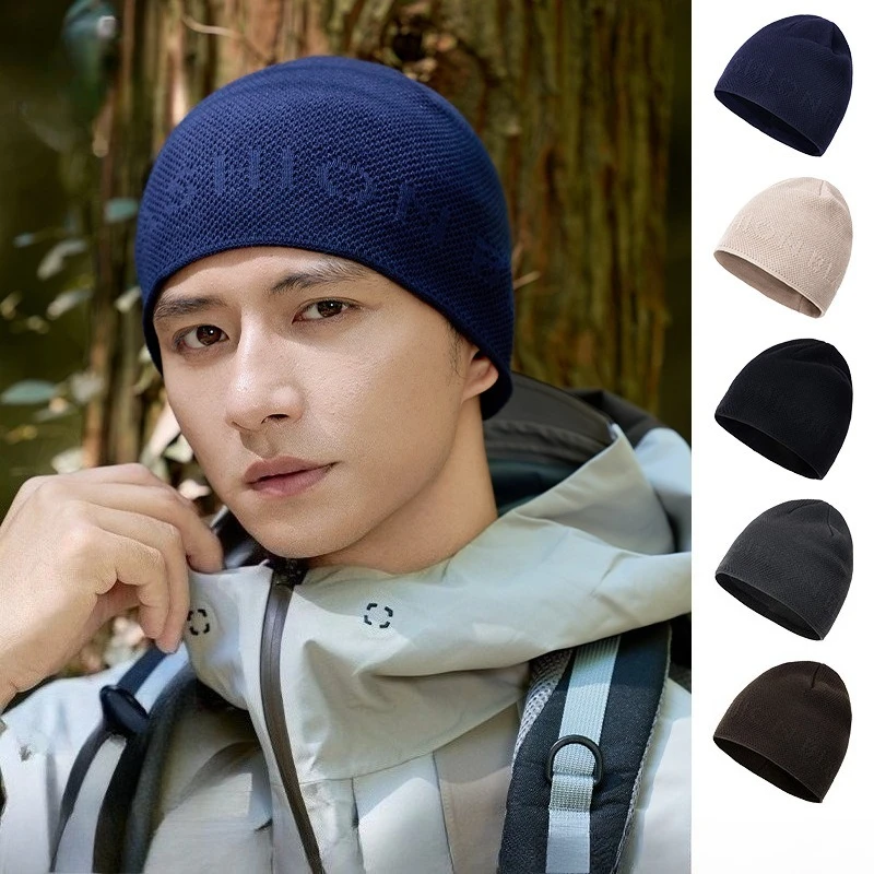 European and American Jacquard Knitted Hat Solid Color Double-layer Thickened Pullover Hat Outdoor Sports Cycling Warm Hat