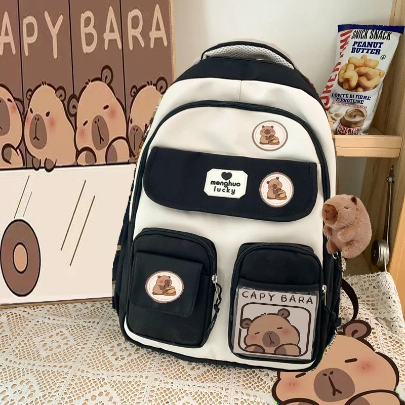 Kapibala-Cartable d'École Primaire, Sac à Dos Kawaii de Grande Capacité, Tendance de la Mode, Marron, Style Collège, Junior et Lycée