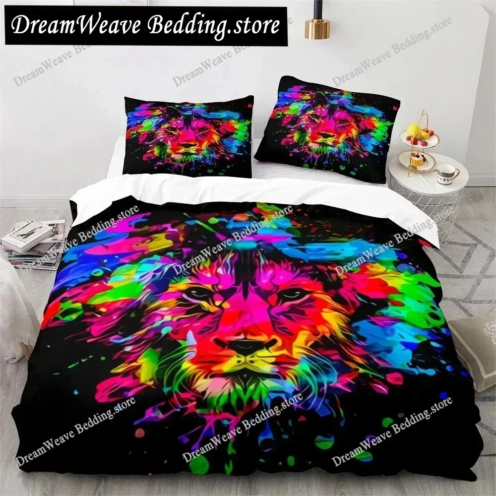 3D Print Lion Bedding Animal Duvet Cover Set Queen King Size Lightning Lion Pattern Comforter Polyester Bedding Set Luxury GiftF
