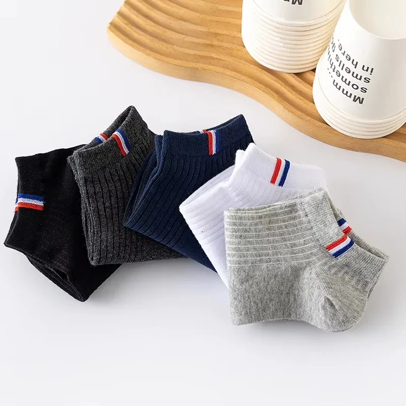 5 Pairs Of Thin Summer Blending Boat Socks Plain Color Mens Casual Socks Breathable Sweat Absorbing Calibration Socks image 6