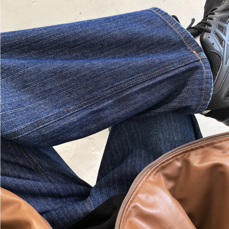 Herren lose hohe Taille gerade Jeans Frühling neue Vintage lässige Jeans hose weites Bein lange Hose blau koreanisch 2 d1722