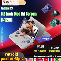 Retroid Pocket Flip2 Retro Handheld Game Console Android13 5.5 Inch AMOLED Touch Screen Video Player Wifi Bluetooth PSP PS2 Gift