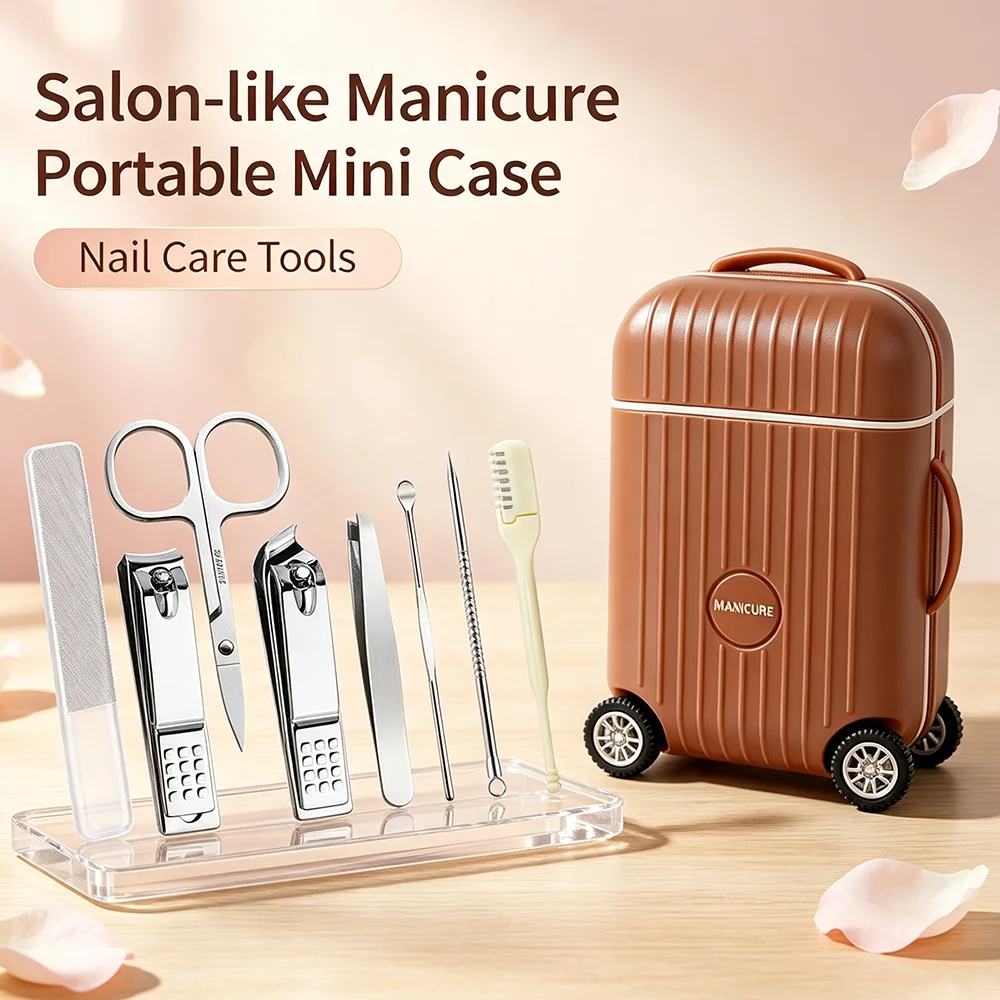5/8PCS Lightweight Travel Manicure Set, Mini Luggage Container Stainless Steel Nail Clipper Pedicure Tools for Daily Maintenance