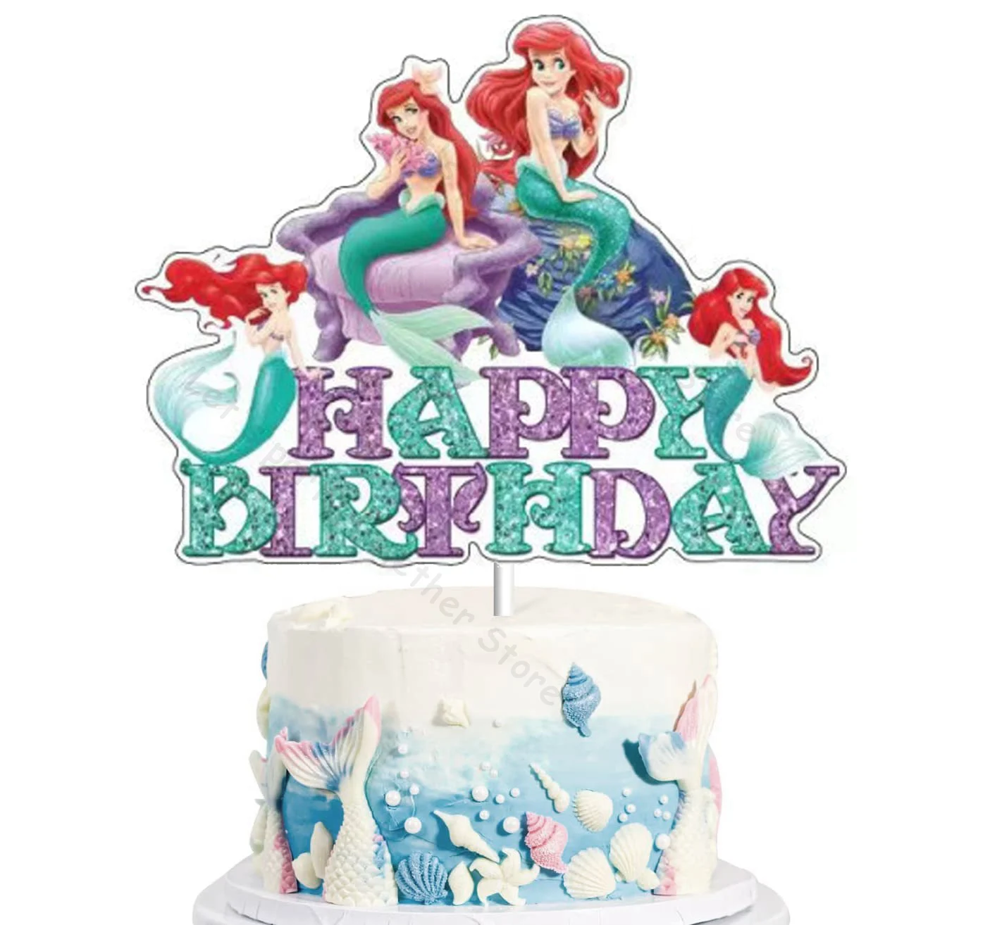 Disney Little Mermaid Princess Ariel เค้ก Topper Party Supplies สาววันเกิด DIY ของขวัญใส่เค้กครบรอบ Party Decor