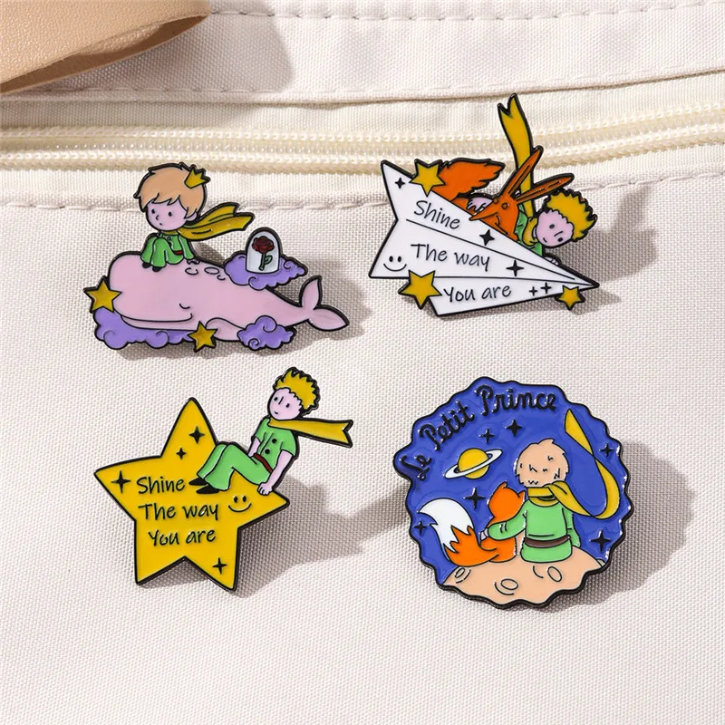 Shine The Way You Are Creative Letters Quotes Brooches Cartoon Movie Prince Character Lapel Pins Fox Badges Backpack Jewelry