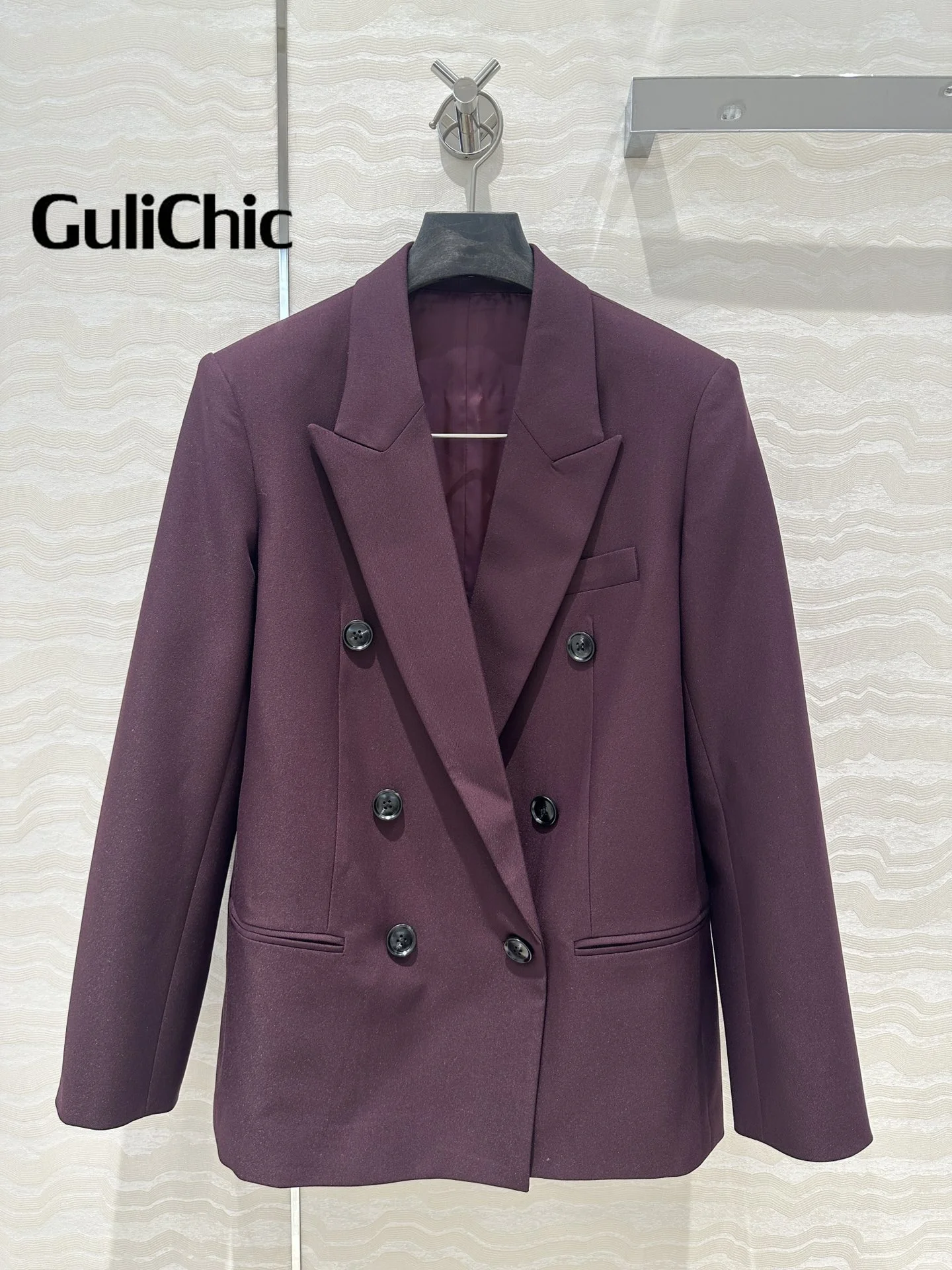 8.1 GuliChic 2024 High Quality Women Temperament Double Breasted Solid Color Loose Blazer Fashion All-Match Coat