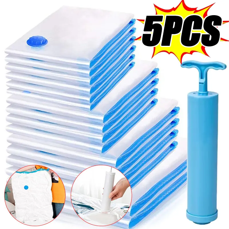 

1-5PCS Vacuum Bag and Pump Cover for Clothes Storing Large Plastic Compression Empty Bag Travel Accessories Storage Container