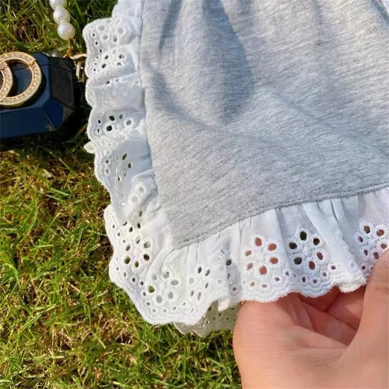 Baby Casual Round Neck Set Girls Lace Short Sleeve T-Shirt Suit Summer New Children Cute Sweet Fashion 2 Piece 12M-6 Years Old