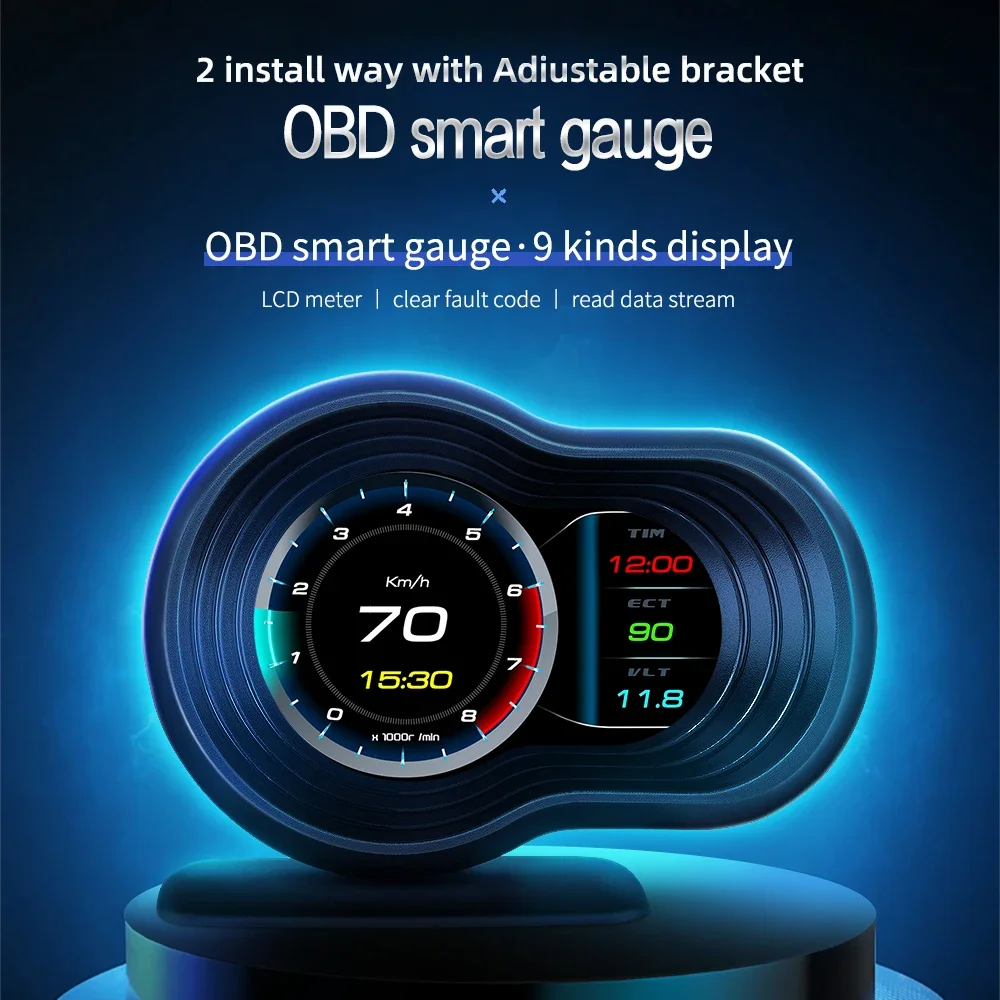 

OBD2 Автомобильный HUD F9 OBD Head Up Display Автоматический умный автомобильный бортовой компьютерный датчик Цифровой спидометр Температура двигателя RPM Сигнализация