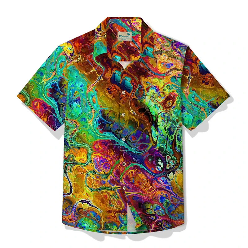 Men's Designer Hawaii Shirts Short Sleeve Fashion Streetwear Abstract Line 3d Print Harajuku Short Sleeve Female Clothing Blouse