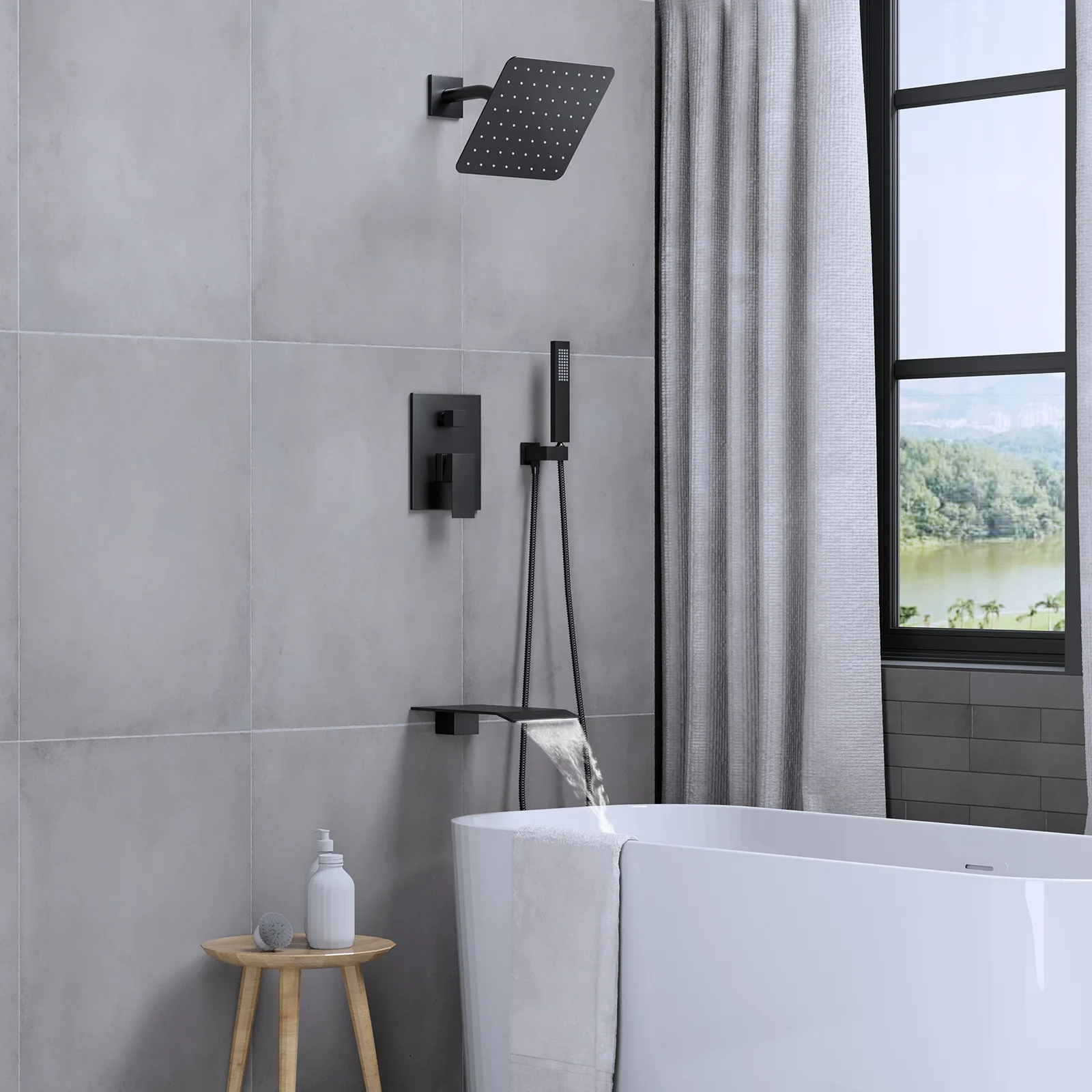 KEMAIDI حوض الاستحمام دش صنبور مجموعة 10 بوصة نظام الدش 3 وظيفة الأسود جدار جبل الحمام ارتفاع ضغط رأس دش المطر #2