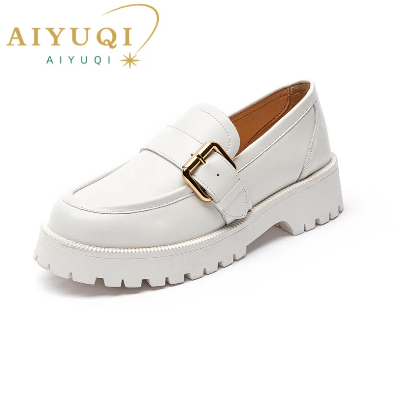 

Women Shoes Genuine Leather 2024 Spring New British Style Thick-soled Pedal Shoes Female College Style Casual Lazy Shoes Ladies