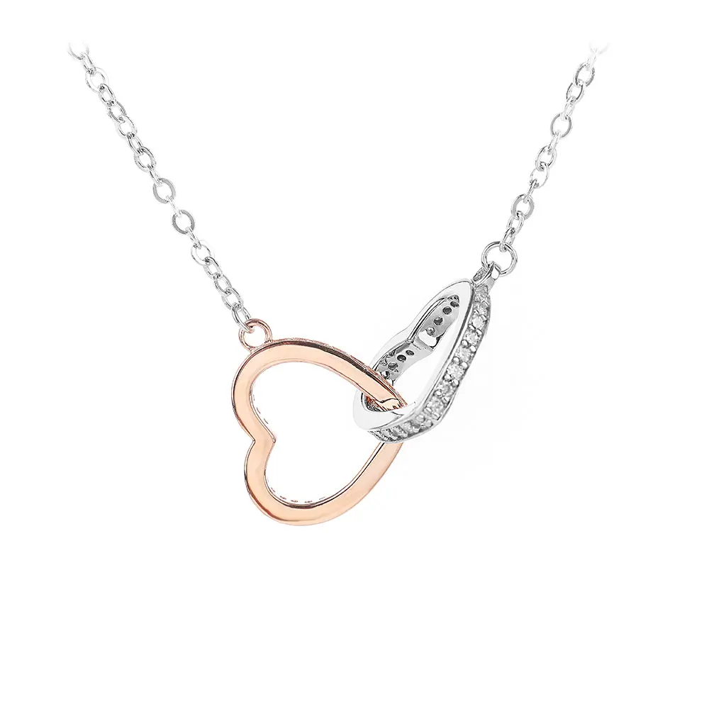 Poulisa Moissanite Double Heart 925 Sterling Silver Necklace for Women Rose Gold Hearts S925 Neck Necklaces Hypoallergenic