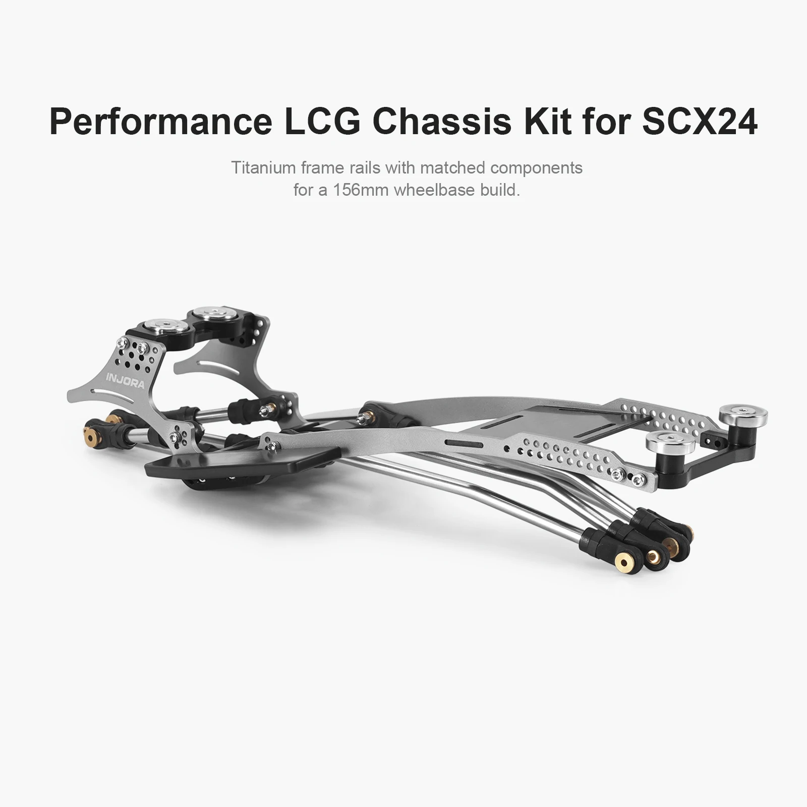 INJORA Rockover Titanium LCG Chassis Kit for 1/24 SCX24, 156mm Wheelbase, 18° Skid Angle