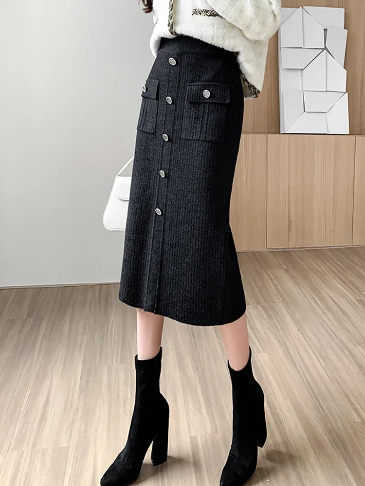 

Thickened Knit Skirt Autumn/winter Women's New Style Korean Version Pleated Medium-length Aa-line Skirt Winter Dress Dress