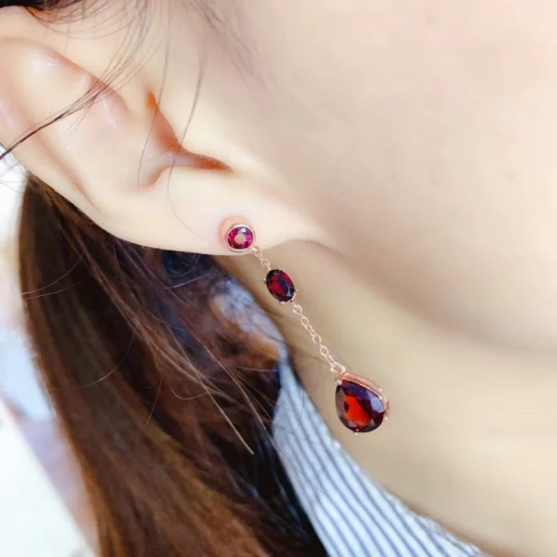 Classic Luxury Ruby Earrings for Women Long Tassel Water Droplet Red Gem Drop Earings Chinese Style Banquet Wedding Jewelry