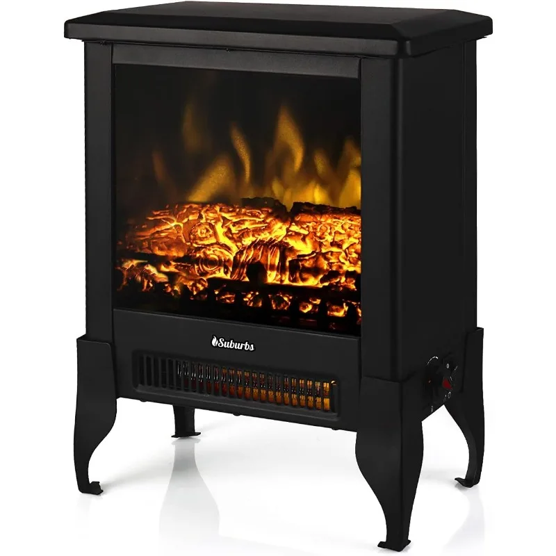 TURBRO Suburbs TS17 Compact Electric Fireplace Stove, 18” Freestanding Stove Heater with Realistic Flame - CSA Certified - 1400W