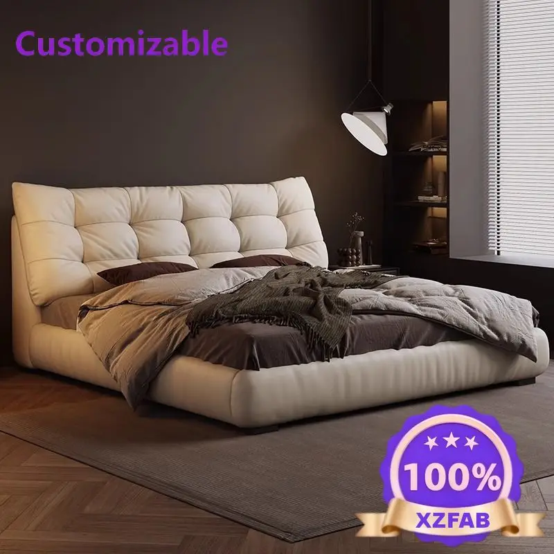 Factory Direct 2026 Leather black 1.8 light luxury big black bear double bed master bedroom high-end Italian atmosphere 1.5 simp