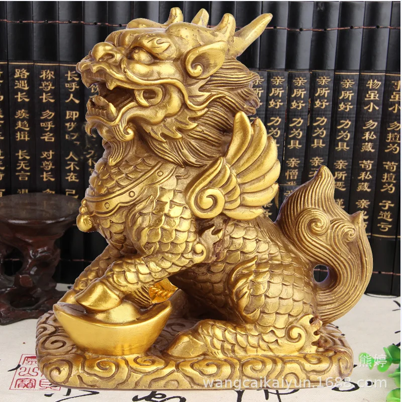 Brass Qilin figurines, a pair, for shop or living room decoration