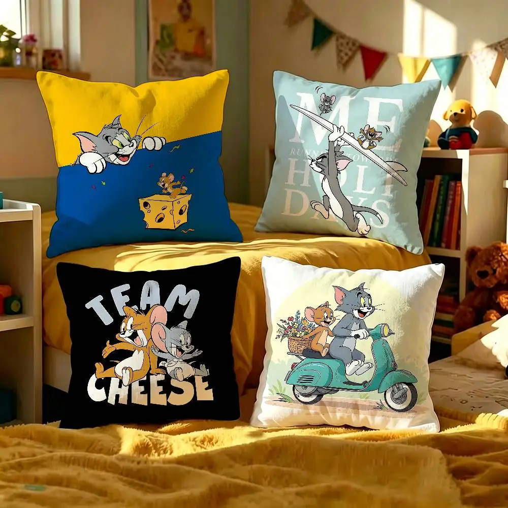 Cartoon T-Toms And J-Jerrys Cushion Cover Car Throw Pillow Case For Sofa Car Christmas Gift 40x40cm 45x45cm