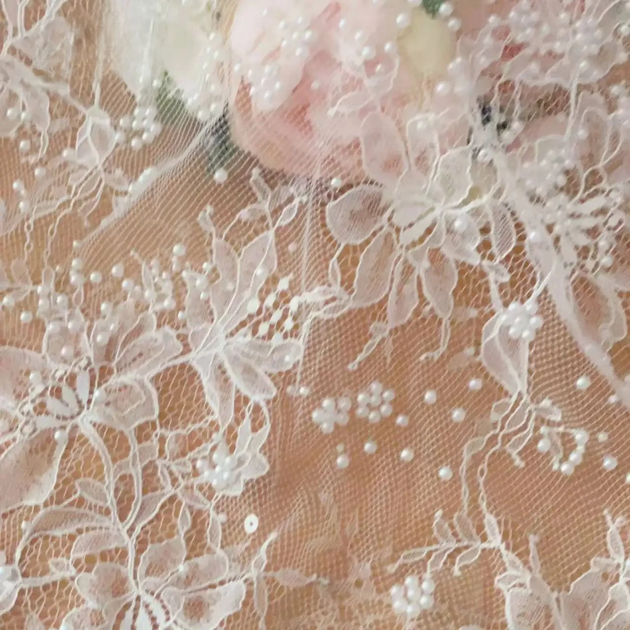 

Off White Beads Sequins Lace Fabric Luxury Evening Dress French Lace Bridal Wedding Fabric Background Decoration Accessories