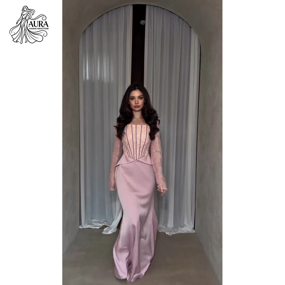 Aura Fishtail Skirt Elegant Women's Dresses for Wedding Party Dress Long Sleeve Tube Top Customized Embroidered Pearls Ball Gown