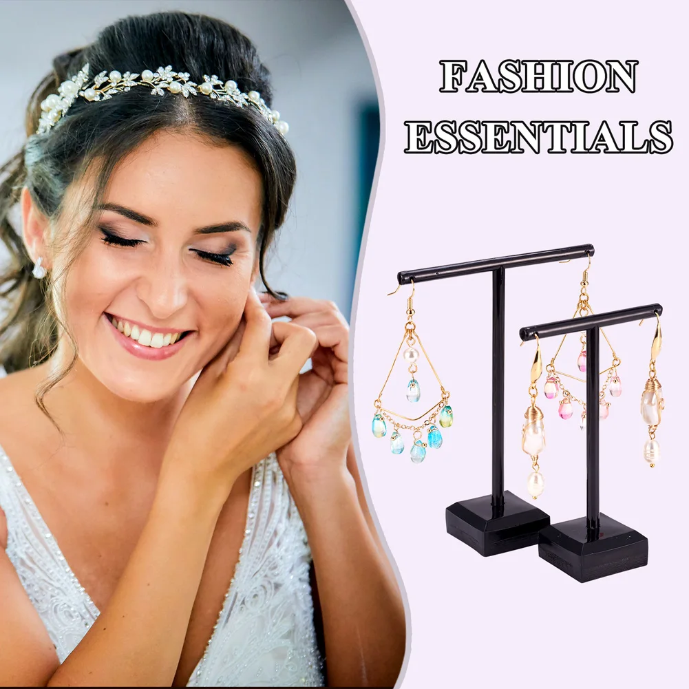 2Pcs/Set Dimensional T Bar Organic Glass Earring Display Rack Stand Clear Showcase Jewelry Organizer Holder 60~80x30x90~110mm