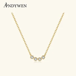 ANDYWEN 925 Sterling Silver Collar White Tide Pendant Choker Necklace Collar Long Chain Clear Crystal Jewelry Wedding