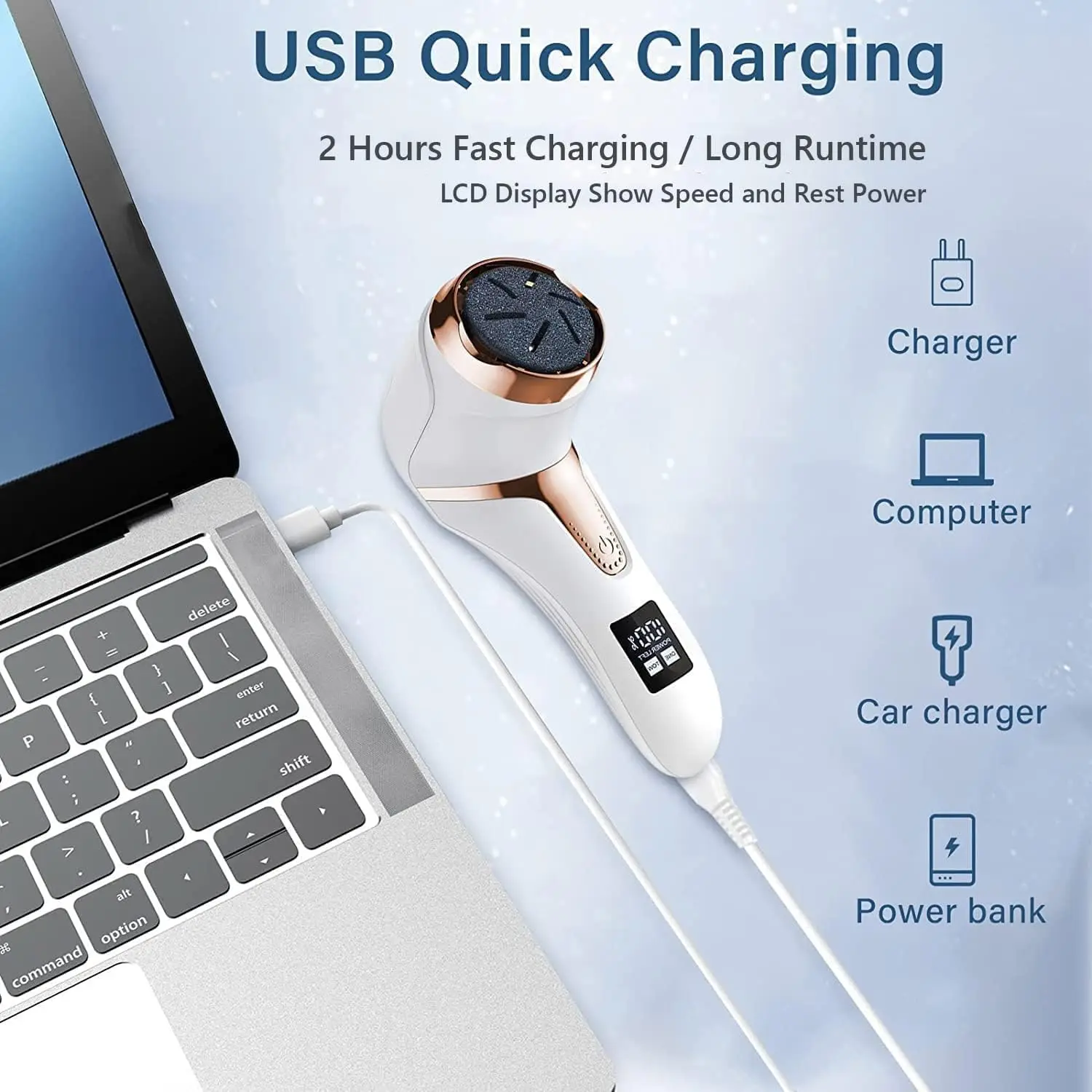 Elektryczny usuwacz zrogowaciałego naskórka do stóp, profesjonalny zestaw do pielęgnacji stóp, usuwacz martwego naskórka z 3 głowicami i 2 prędkościami, wyświetlacz LCD