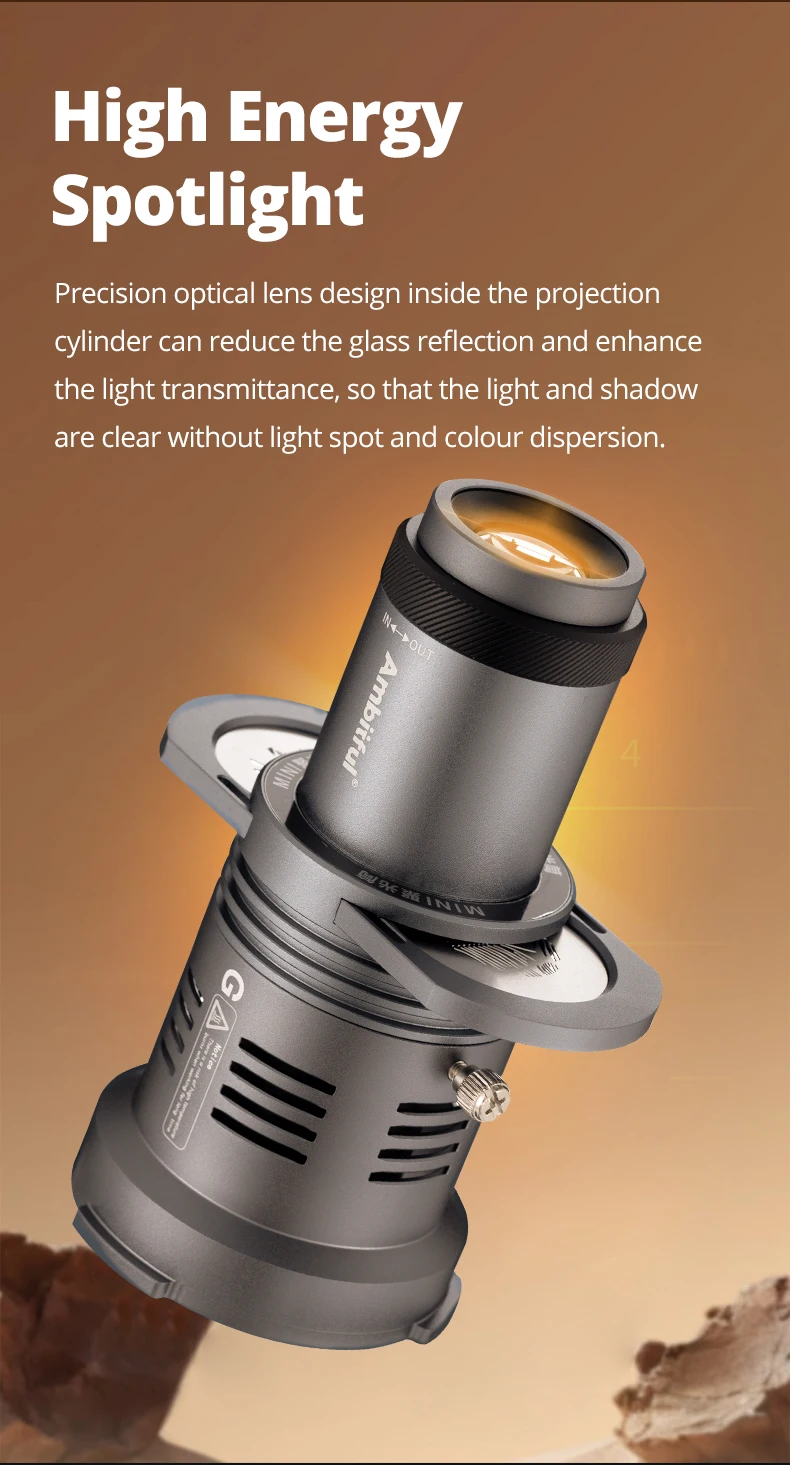 Ambitful AL20 Fotografie-Projektor-Aufsatz, Scheinwerfer, konischer Snoot, optischer Kondensator für Mini Bowens Godox Zhiyun INKEE – Detail 5