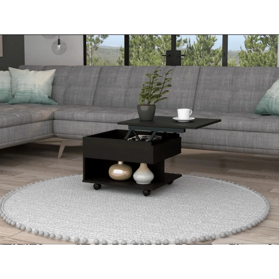 DEPOT ESHOP Babel Lift Top Mesa de centro Ruedas Una estante Negro