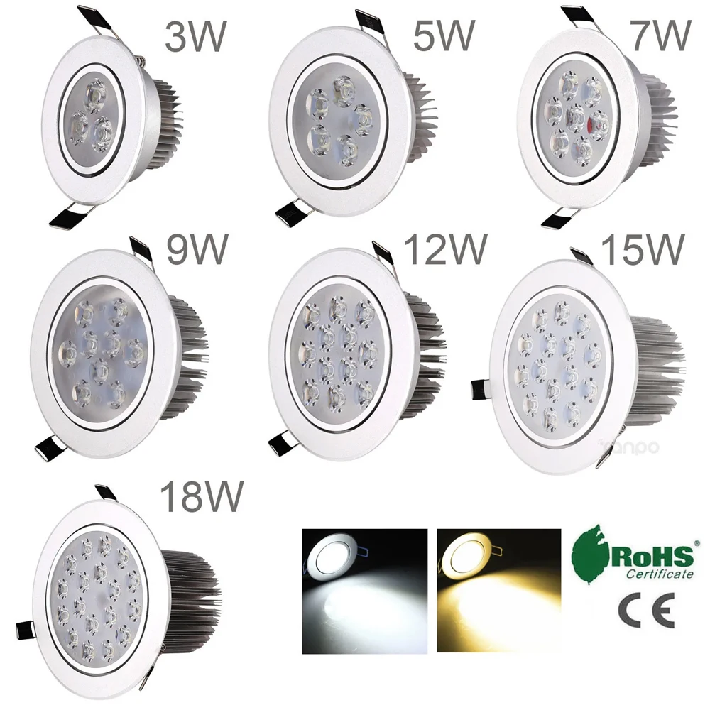 

Dimmable Recessed L​ED Ceiling Downlight 3W 5W 7W 9W 12W 15W 18W LED Ceiling Spotlight Warm/Neutral/Cool White Ceiling Lamp