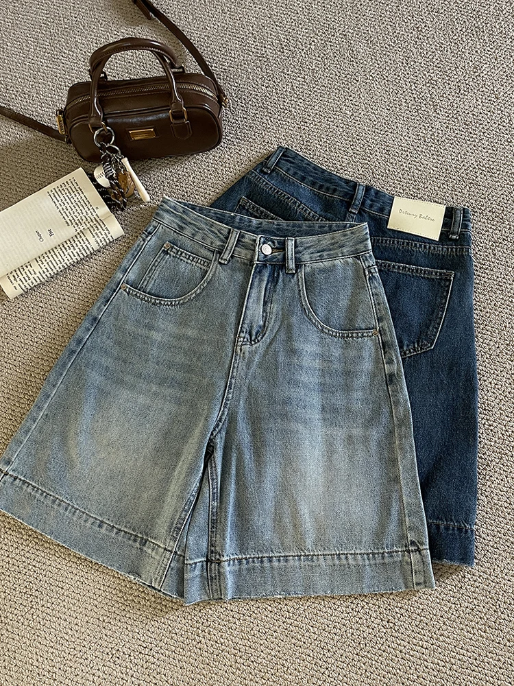 

High Waist Waed Denim Jeans Women's Loose Faionable High Street Wide Leg Mid-Pants Five-Quarter Pants Spring 2025 New Kor...