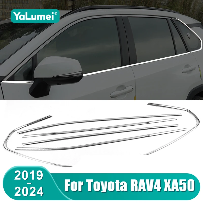 

For Toyota RAV4 XA50 2019 2020 2021 2022 2023 2024 RAV 4 Hybrid Car Window Frame Trim Strips Stainless Steel Accessories