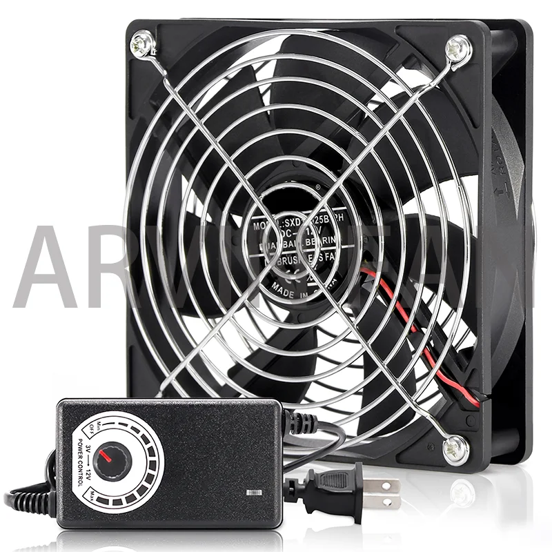 120mm Computer Fan With Speed Controller AC Plug Power Cord 110V 220V To DC 3V - 12V 2A Exhaust Cooling Router Grow Tent Plant