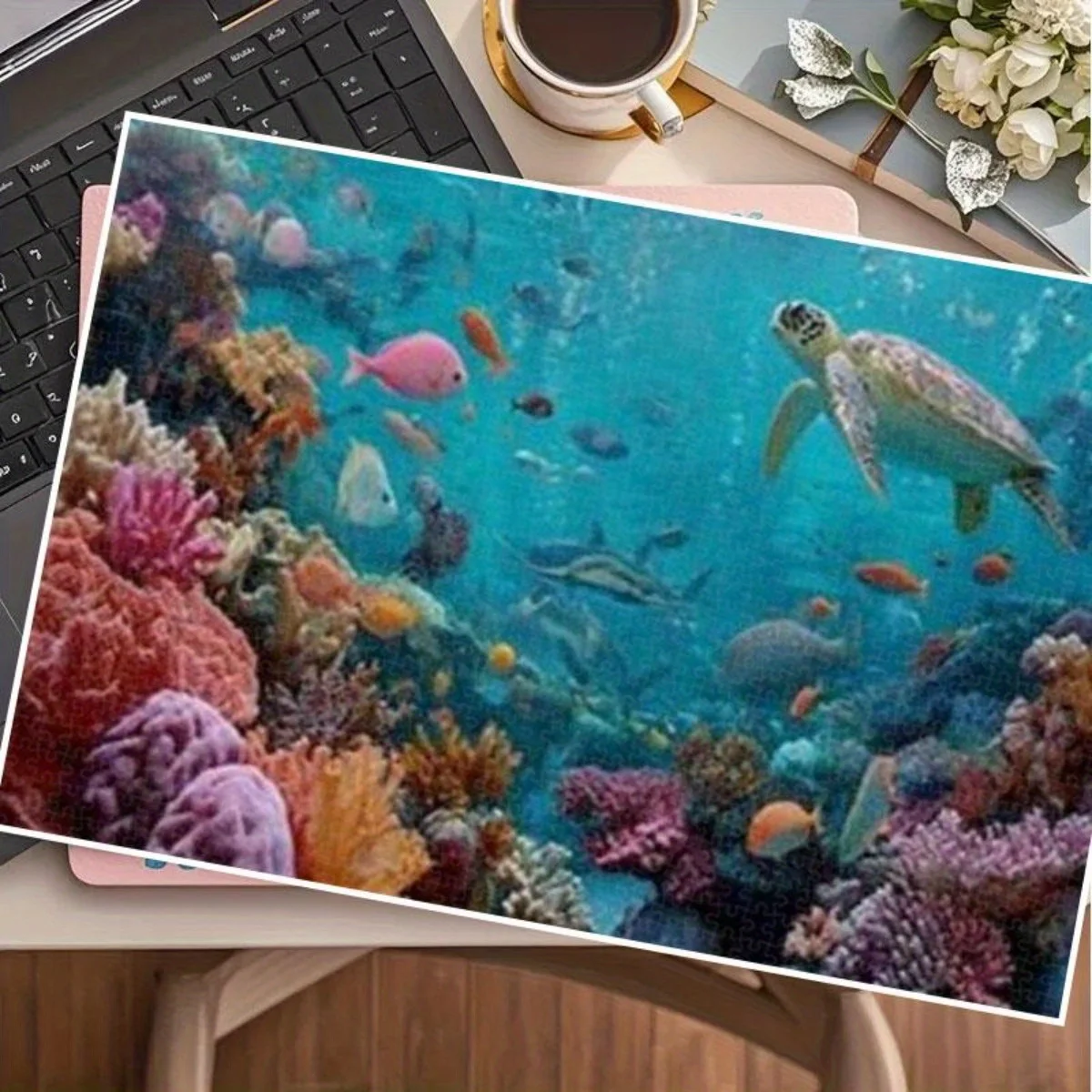 1000 Stück großes Puzzle für Erwachsene – Unterwasserwelt mit Meeresschildkröte, Korallenriff und tropischen Fischen – recyceltem Karton, Vibran
