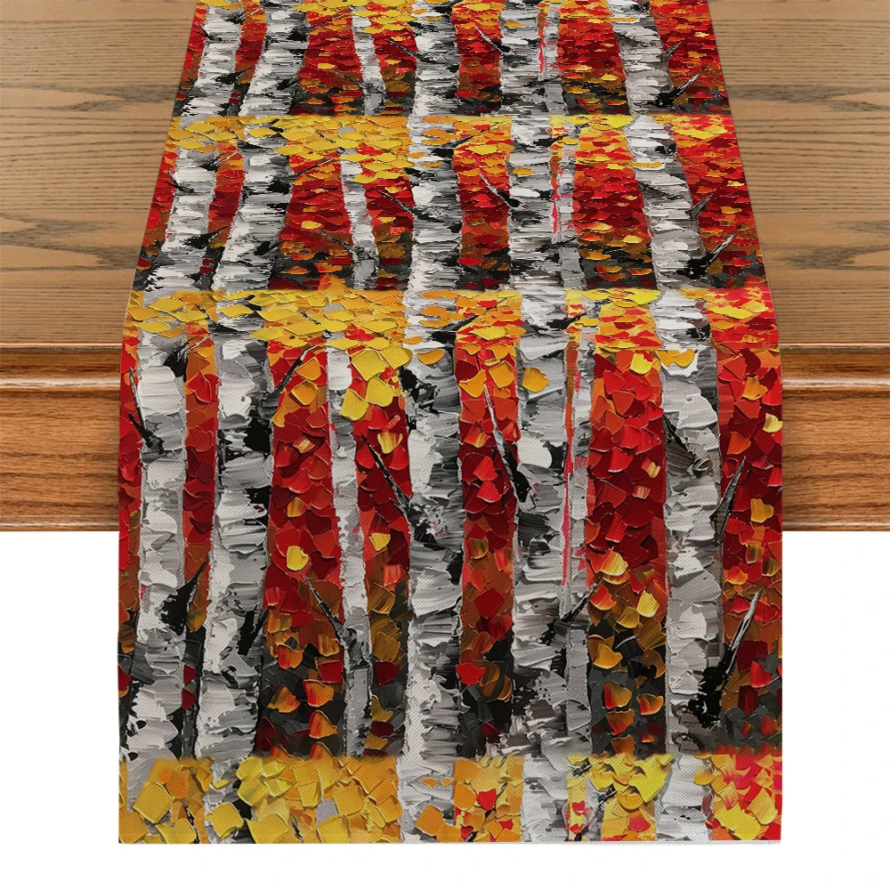 Oil Painted Birch Table Runner Dresser Decor for Kitchen Holiday Party Table Runners Home Dining Room Kitchen Table Decoration