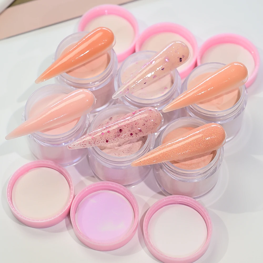 6 ピース/セットヌードピンクアクリルネイルパウダーセット 7 グラム/瓶プロフェッショナル彫刻パウダーフレンチネイルエクステンション彫刻浸漬パウダー *