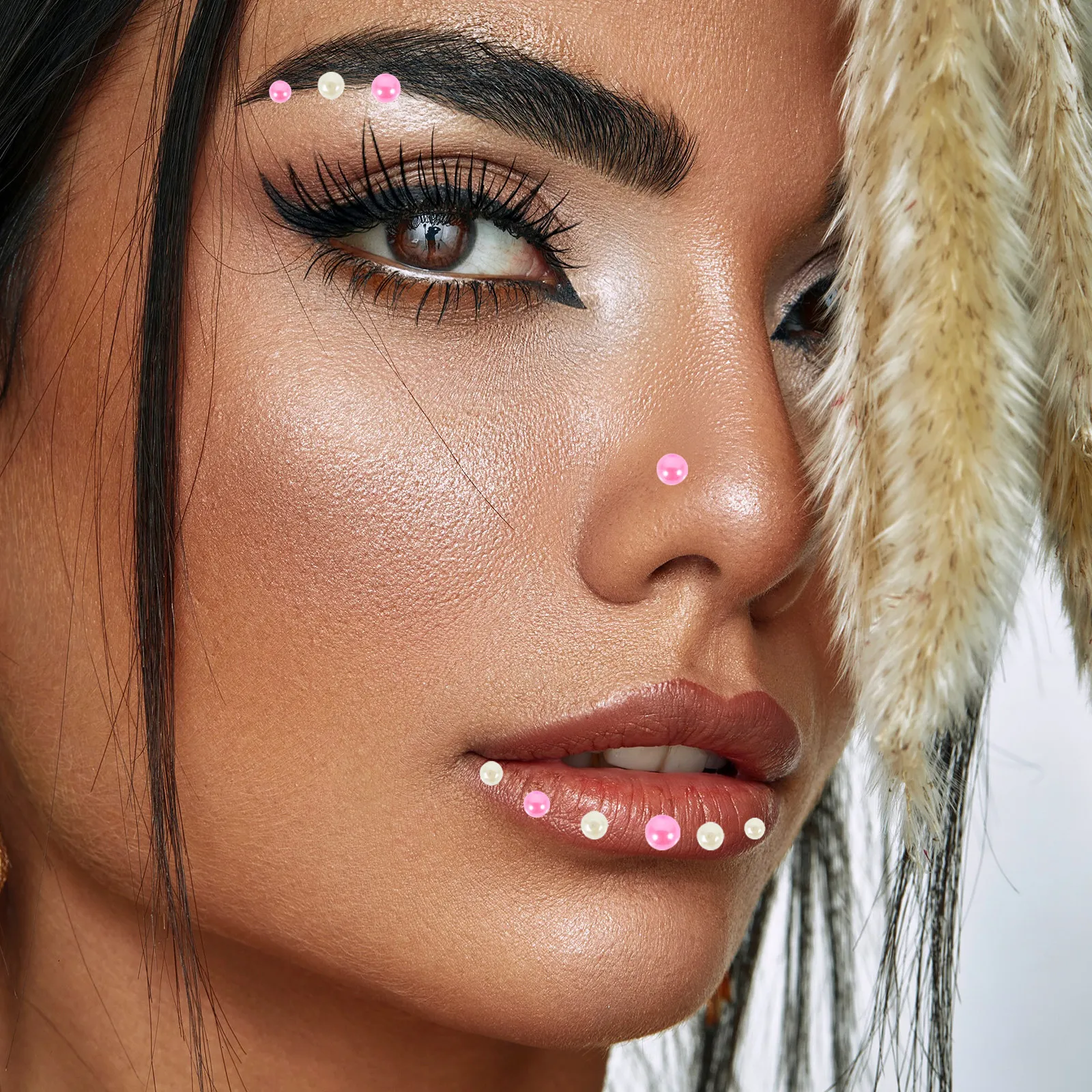 

4 Sheets Makeup Pearl Stickers Self-Adhesive for Face Hair Nails Crafts Festival Glamour DIY Decorative Flat Back Pearls Safe