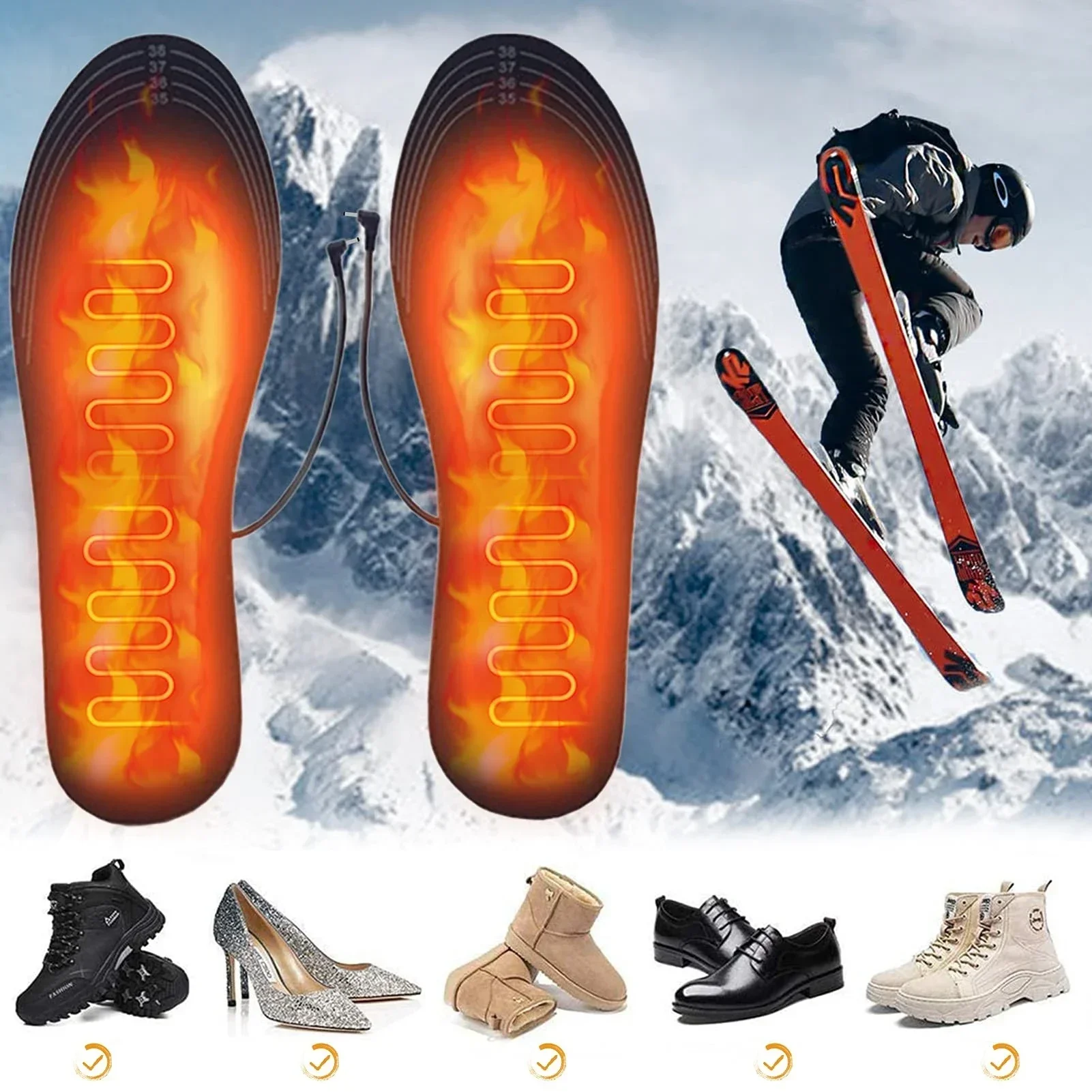 USB-beheizte Einlegesohlen, elektrische Fußwärmematte, Fußwärmer, Socken-Einlegematten, Winter-Sport-Einlegesohlen, Winterwärmer – Detail 2