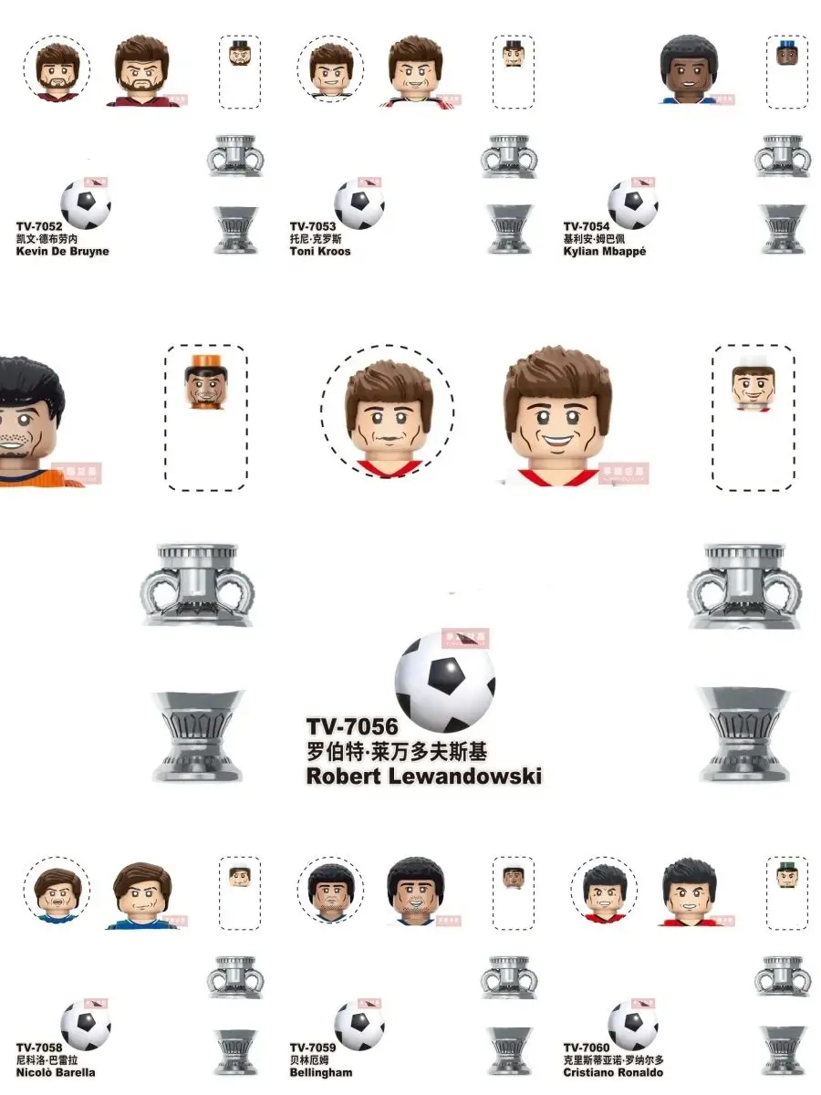 Nouveau joueurs de Football de renommée mondiale Figurine Messi Ronaldo Neymar Lewandowski Mini bloc de construction d'action modèle jouet enfants cadeaux MOC