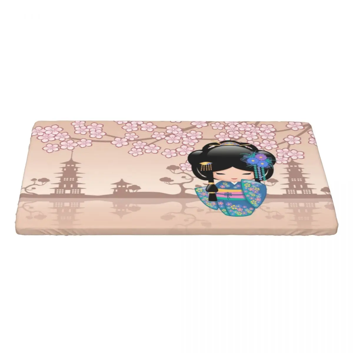 Custom Japanese Keiko Kokeshi Doll Rectangular Tablecloth Waterproof 4FT Table Cloth Flower Cherry Blossom Table Covers